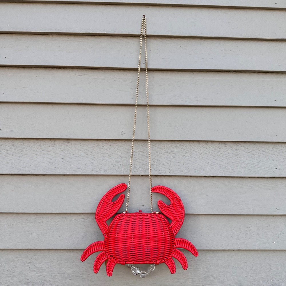 Tommy Bahama Red Wicker Crab Crossbody Bag Beaded Handle Novelty Purse NWT - Picture 10 of 13